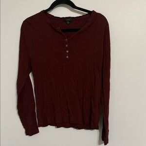J. Crew Fitted Pointelle Henley Deep Red Long Sleeve Top XXL